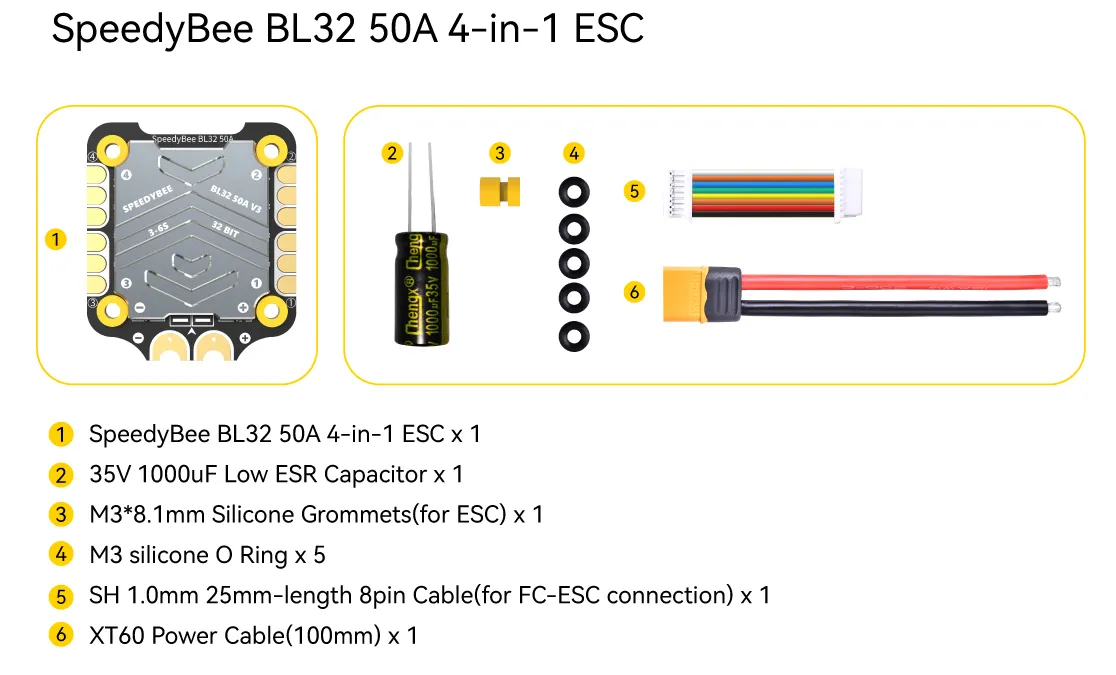 speedybee f7 v3 bl32 50a 4 in 1 esc packages