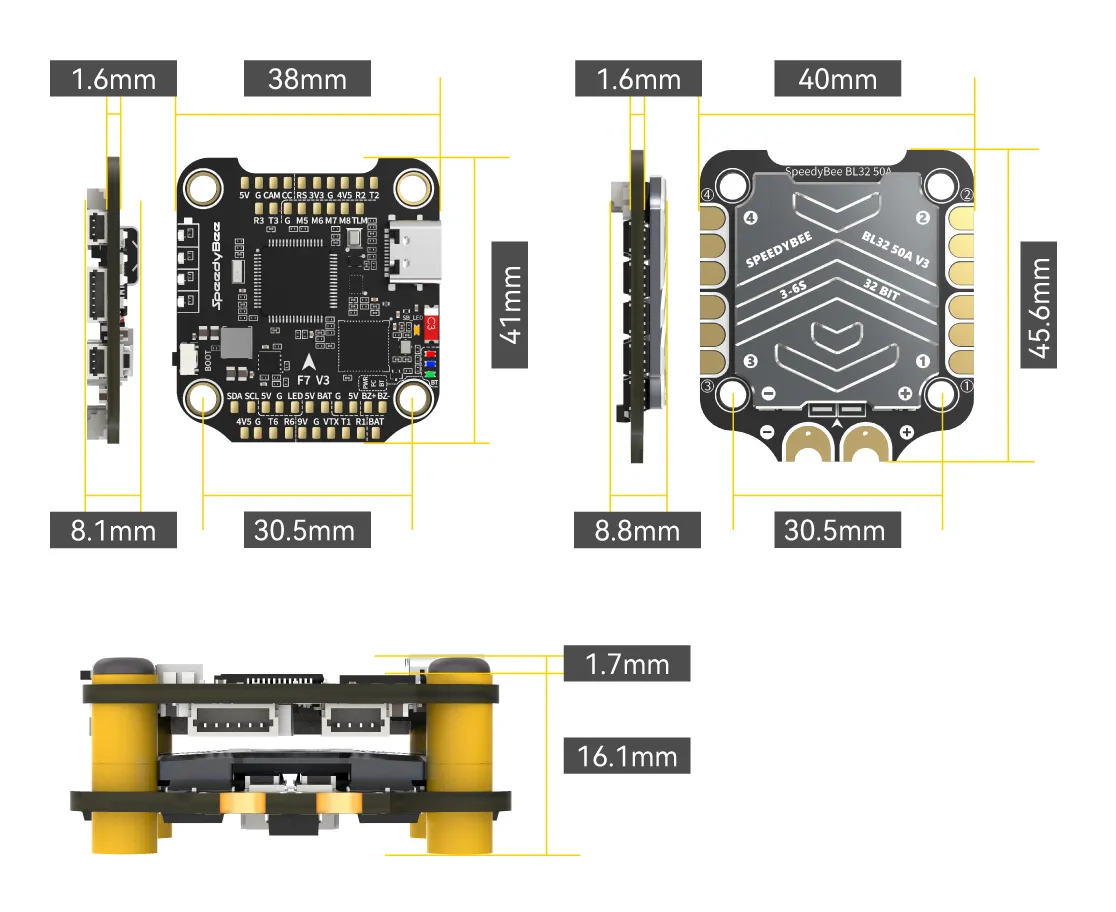 speedybee f7 v3 bl32 50a 4 in 1 esc 55a stack size