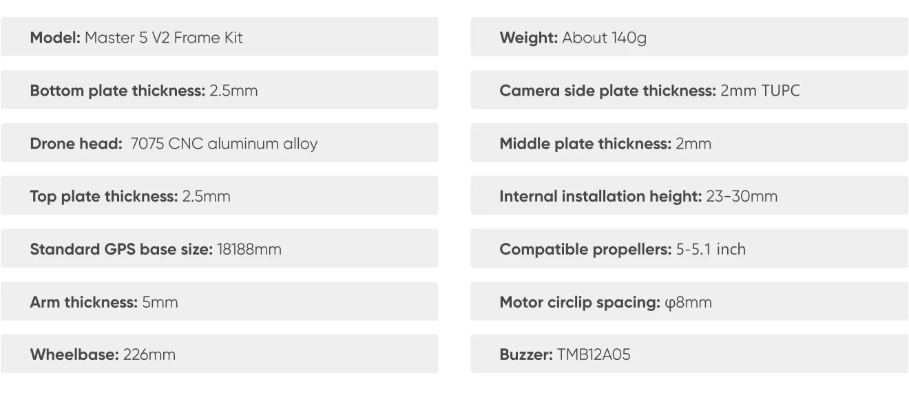 SpeedyBee Master 5 V2 Frame specifications