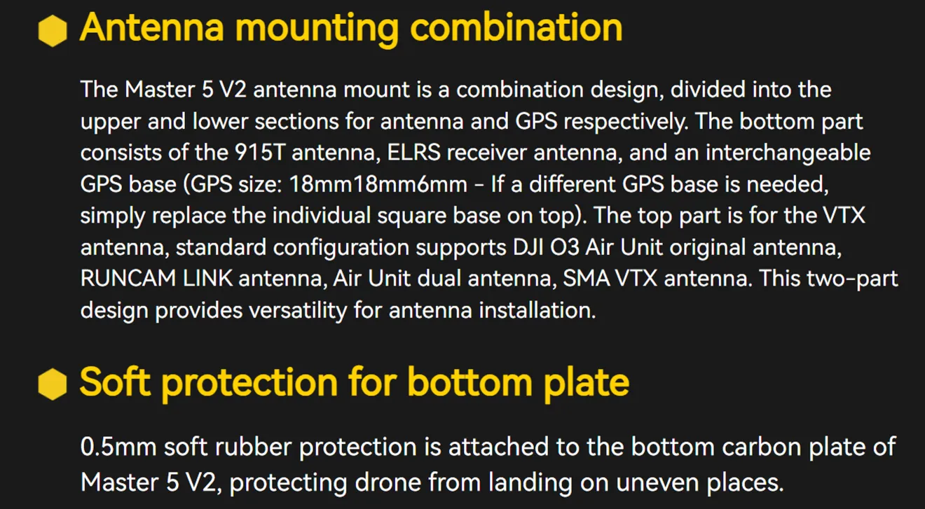 SpeedyBee Master 5 V2 Frame with antenna mounting combination