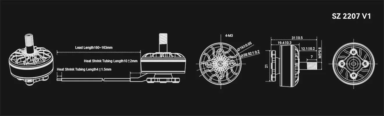 sz 2207 v1 drone motor size chart