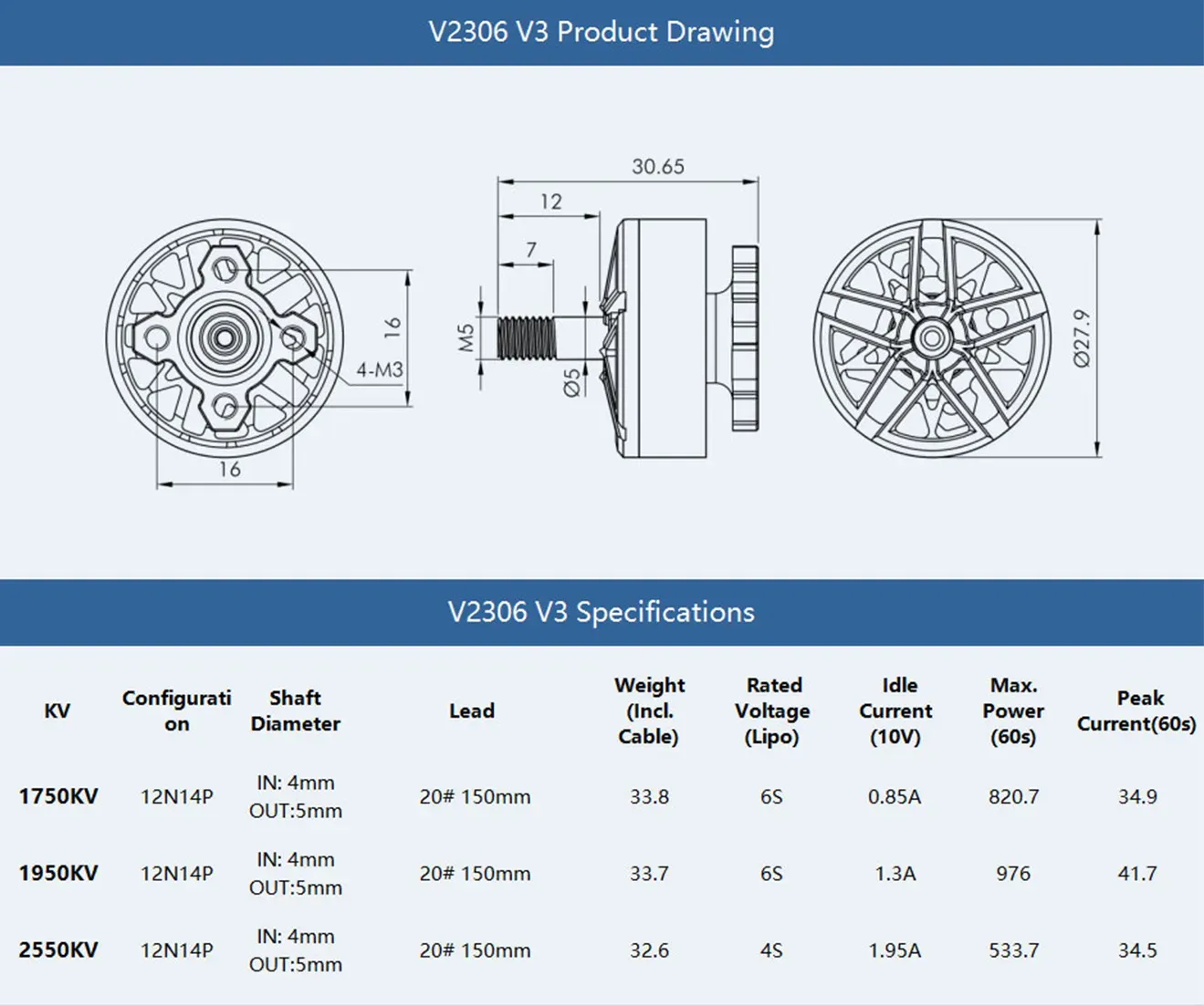 T-Hobby Velox V2306 V3.0 Motor Drawing