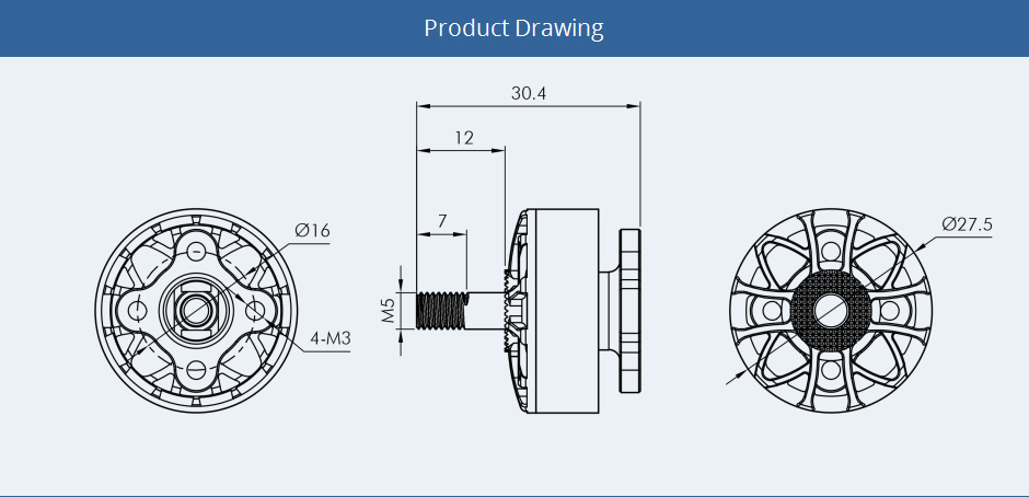 Product drawing for T-motor black bird 2207 v2.0 motor