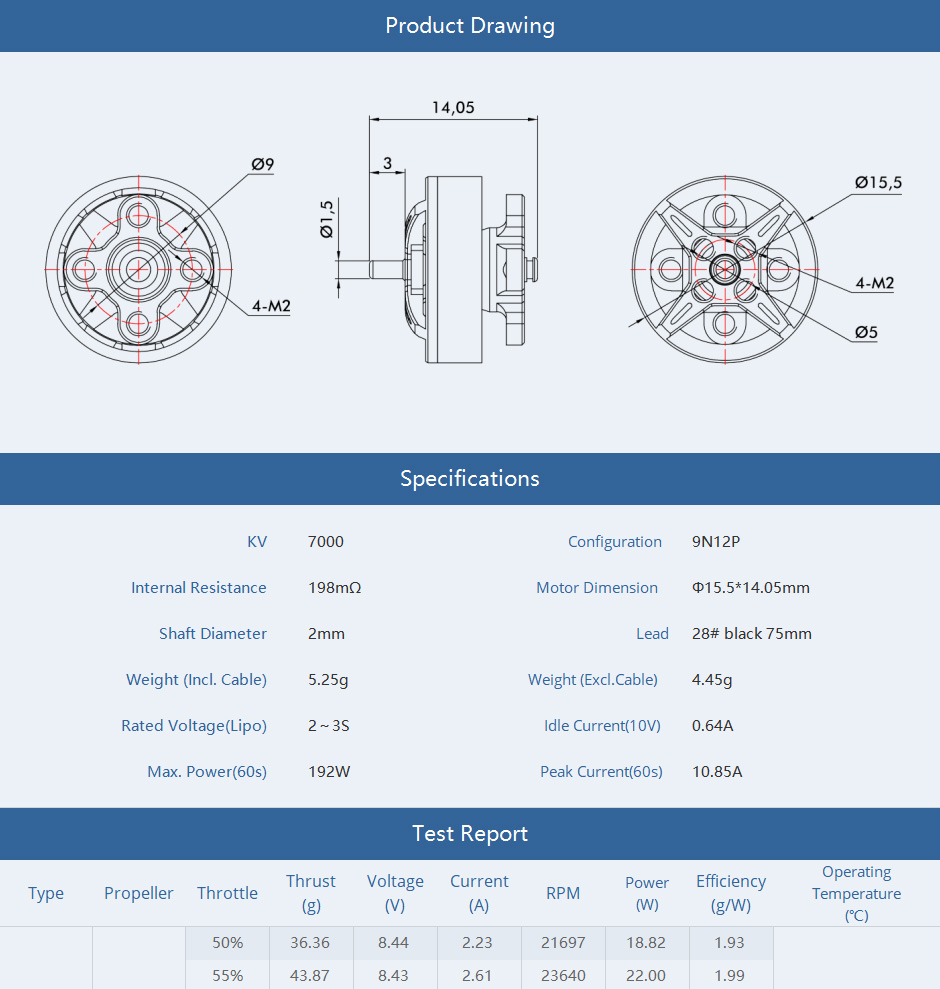 T-Motor F1203 7000KV Brushless Motor of drawing