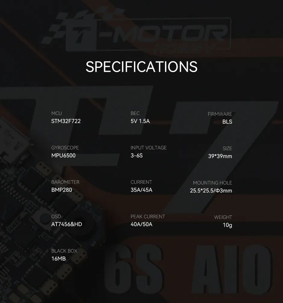 T-Motor F7 35A AIO of specifitions