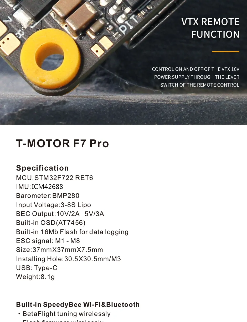 T-Motor F7 Pro Full Function 30x30 Flight Controller of specification