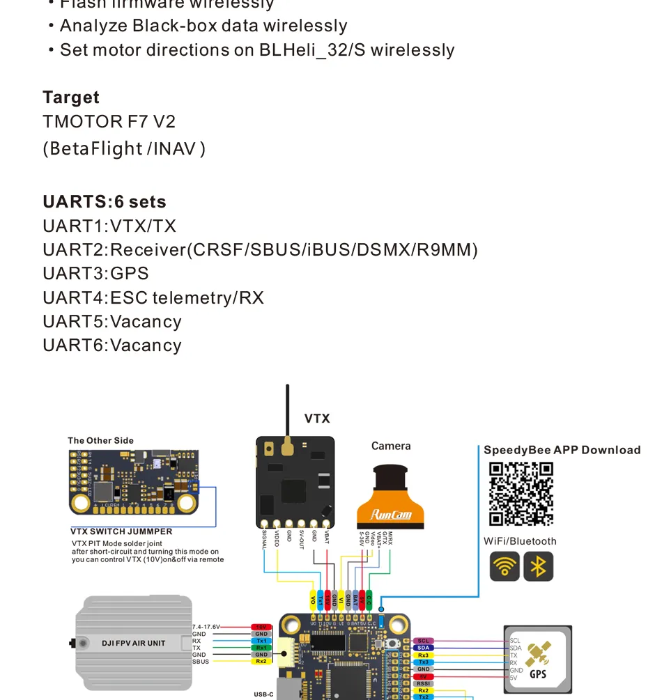 T-Motor F7 Pro Full Function 30x30 Flight Controller of uarts