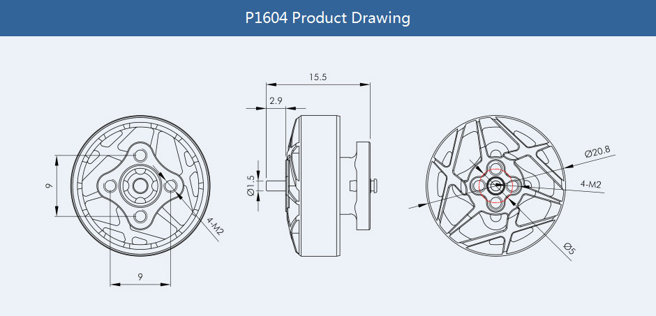 T-Motor P1604 3.5 Freestyle Motor of draw