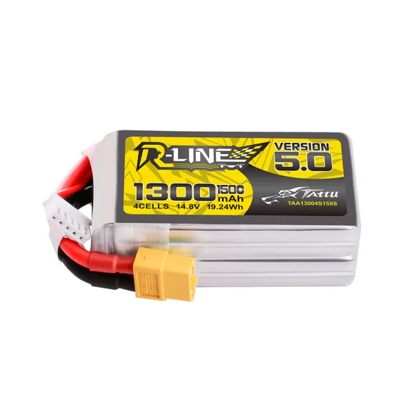 Tattu R-Line Version 5.0 1300mAh 4S 14.8V 150C Lipo Battery Pack with XT60 Plug Front