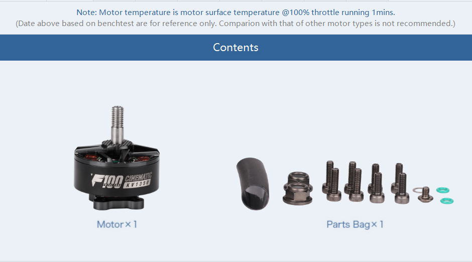 TMOTOR F100 motor packing lists