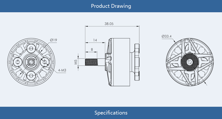 TMOTOR F100 motor size chart