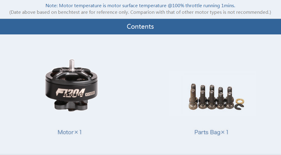 TMOTOR F1204 brushless motor packing list