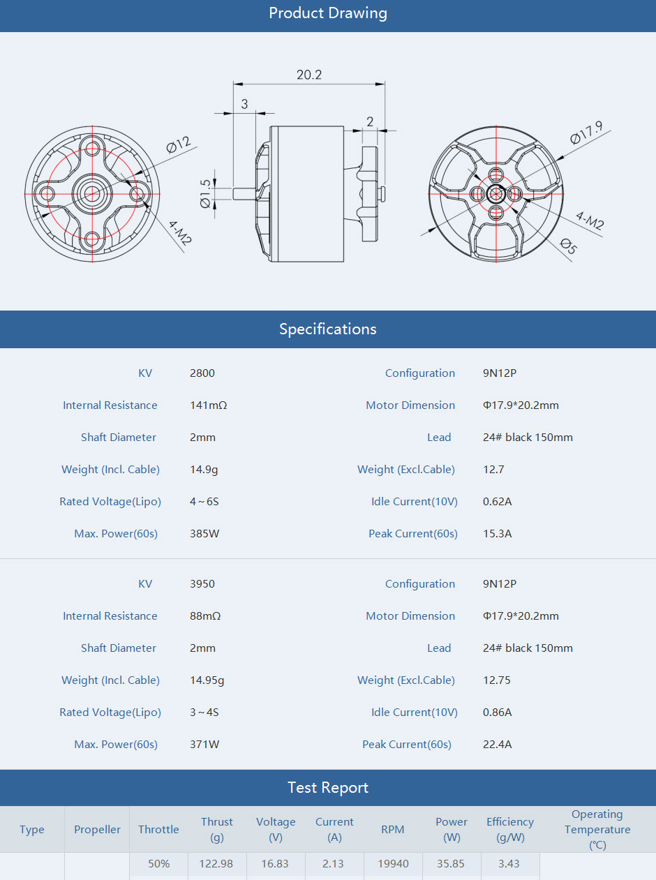 TMOTOR F1408 V2 brushless motor specifications