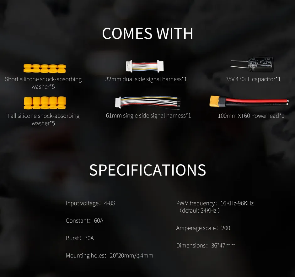 Spec for T-Motor f60a 8s 4in1 esc