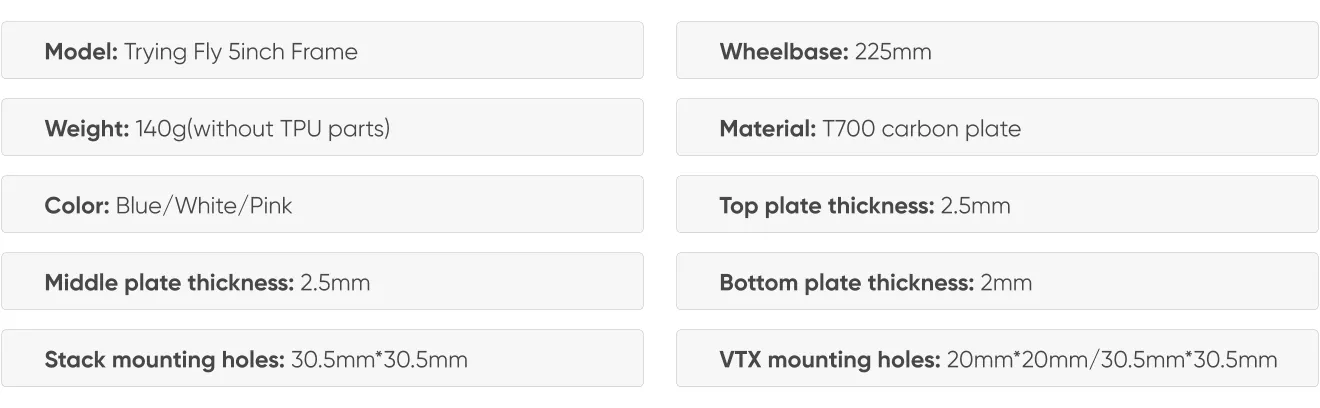 Trying Fly 5 Inch Frame specification